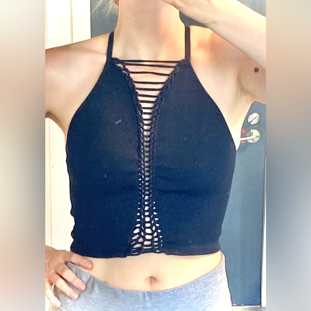 Black Laced Front Tank Top